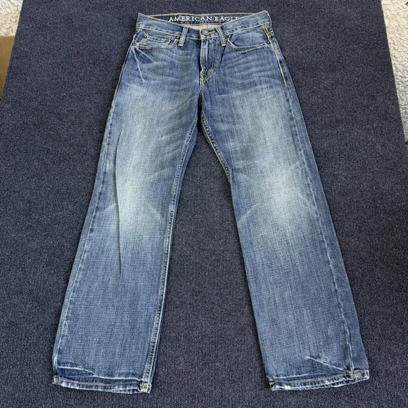 American Eagle Jeans Womens 26x28 Medium Wash Blue Denim Relaxed Straight Casual - Picture 2 of 13